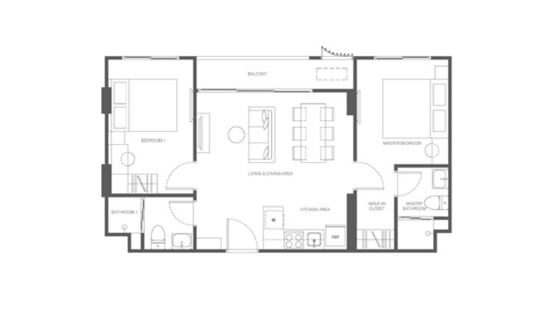Condominium floor plan, 2 bedrooms in The Base Cherngtalay No. 11008