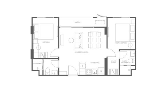 Condominium floor plan, 2 bedrooms in The Base Cherngtalay No. 11008 (2D)