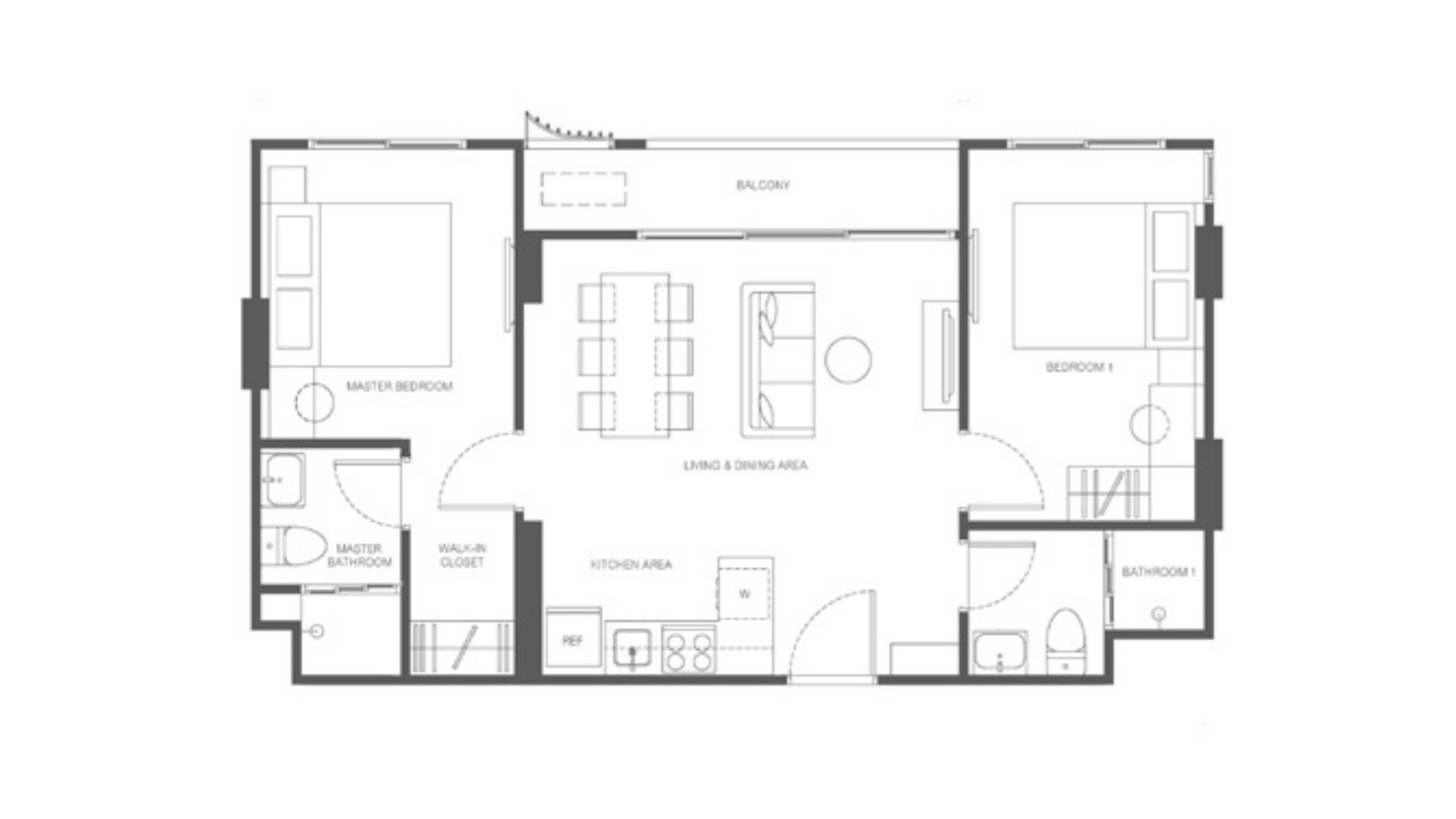 Condominium floor plan, 2 bedrooms in The Base Cherngtalay No. 11007